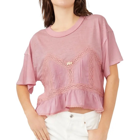 Free People Tops - NWT FREE PEOPLE Fall in Love Lace Inset T-Shirt. Size XL